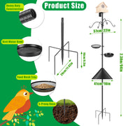 94Inch Squirrel Proof Bird Feeder Pole Heavy-Duty Bird House Pole Outdoor Bird Feeding Station with 5 Adjustable Heights 4 Shepherd Hooks Top & Side