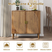 Walnut Buffet Sideboard Cabinet with Line Groove Doors