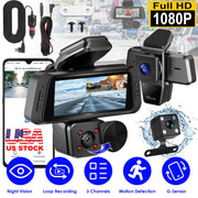 1080P FHD 3 Channel WiFi Dash Cam 170¡ Wide Angle Triple Car Camera With IR Night G-Sensor Motion Detection Loop Recording App Control Support 128G Ma