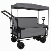 Folding Wagon Cart with Bench Seat & Canopy, 500lbs Capacity