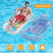 59in Inflatable Pool Float Raft with Headrest Armrest Cupholder Swimming Pool Lounge Air Mat Chair