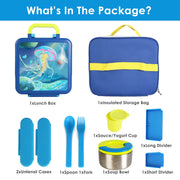 Kids Lunch Box Thermal Lunch Container with Insulated Storage Bag 2 Compartments Spoon Fork Case Food-safe Spill-resistant