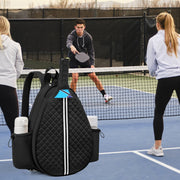 Pickleball Sling Bag for Men Women Waterproof Badminton Tennis Backpack with Wet Pocket Hidden Fence Hook Machine Washable