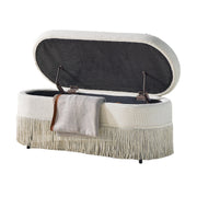 Oval Upholstered Storage Ottoman with Fringe Trim, 39.4"