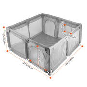 Baby Play Yard 50x50x24in Infant Play Game Child Fence Play Yards Breathable Kids Activity Center with Anti-Slip Suction Base 2 Zipper Doors for Infan