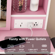 Vanity Desk Set with LED Lighted Mirror & Padded Stool