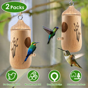 2 Packs Humming Bird Houses for Outside Wooden Hanging Bird Nest Feeder Hand Patio Garden Craft Ornament Decoration