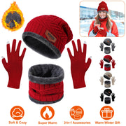 Winter Knitted Hat Scarf Gloves 3Pcs Winter Warm Beanie and Touch Screen Gloves Scarf Set Knit Beanie Skull Cap Neck Warmer Mittens for Men Women
