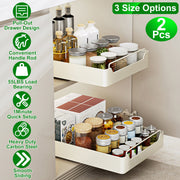 2Pcs Pull Out Cabinet Organizers Sliding Shelf Spice Rack Carbon Steel Roll Out Drawers Fixed with Adhesive Nano Film with Handle 55LBS Max Load