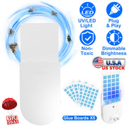 Plug-In Indoor Flying Insect Trap 5 Glue Boards UV Light Mosquito Killer With Night Light Dimmable Brightness Fly Odorless Safe Bug Zapper for Gnat Mo