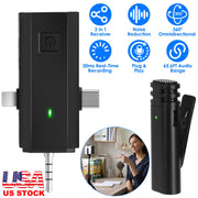 1Pc 3 in 1 Wireless Clip On Microphone Omnidirectional Mic Noise Reduction Plug and Play 65.6FT Transmission Type-C IOS PC Video Record Interview Vlog