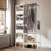 Portable Closet Wardrobe Clothes Storage Cabinet Organizer Garment Hanging Rack Shelves with 4 Storage Bags 1 Shelf 1 Hanging Rod 4 Hooks