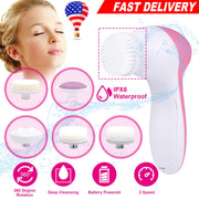 Facial Cleansing Brush Waterproof Face Spin Cleaning Brush with 5 Brush Heads Deep Cleansing Body Facial Brush Set for Gentle Exfoliating Removing Bla
