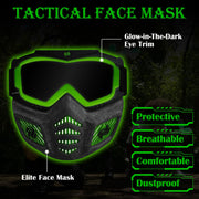 [Not Allowed to Sell on Amazon] Gel Blaster Glow in The Dark Elite Face Mask Full Face Tactical Mask with Detachable Goggles Adjustable Headband Vente