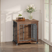 Dog Crate Furniture with Lockable Wheels & Dual Doors