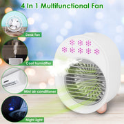 4 In 1 Portable Mini Desktop Air Conditioner Fan Water Mist Cooling Fan USB Rechargeable Humidifier Fan Evaporative Air Cooler 3 Wind Modes Colorful L