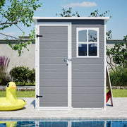 5x3FT Resin Outdoor Storage Shed with Floor Lockable Garden Shed with Window Sloped Roof Weather-Resistant Tool Shed for