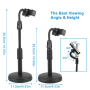 Desktop Phone Stand Angle Height Adjustable Phone Clamp Mount Rotatable Cell Phone Holder For 4-7in Device Selfie Vlog Recording Streaming