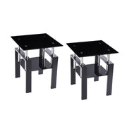 Tempered Glass Side Table 2-Tier Black End Table Set of 2