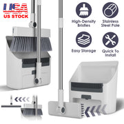Broom And Dustpan Combo Set With Squeegee Stainless Steel Handle 4 In 1 Upright Standing Broom And Dust Pan For Indoor Outdoor Garage Kitchen Room Off