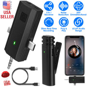 1Pc 3 in 1 Wireless Clip On Microphone Omnidirectional Mic Noise Reduction Plug and Play 65.6FT Transmission Type-C IOS PC Video Record Interview Vlog