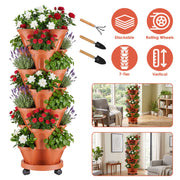 7-Tier Stackable Vertical Planter with Wheels and Drainage