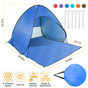 Pop Up Beach Tent Sun Shade Shelter Anti-UV Automatic Waterproof Tent Canopy for 2/3 Man with Net Window Storage Bag for Outdoor Beach Camping Fishing P