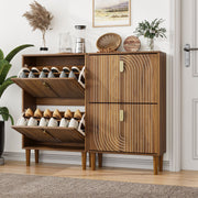 Slim Shoe Storage Cabinet with 2 Flip Drawers & Gold Handles