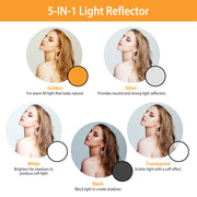 22.8In 5 In 1 Photography Light Reflector Collapsible Multi Disc Round Light Diffuser w/ Storage Bag Translucent Silver Gold White Black 5 Colors Refl