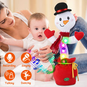 Kid Electric Dance Toy Christmas Elk Snowman Senior Penguin Plush Toy Interactive Sing Song Whirling Mimicking Recording Light up Toy