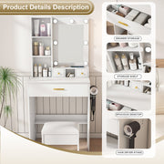 Vanity Desk Set with LED Lighted Mirror & Padded Stool