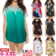 Women Summer Shirts Tops Loose Short Sleeve T Shirts Casual Floral Printed Button Shirts Blouse S-XXL