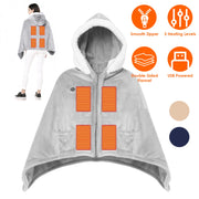 Wearable Heated Throw Blanket Double-Sided Flannel Portable Electric Heating Hoodie For Women's Men Machine Washable 3 Heating Levels Battery Operated