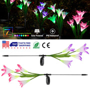 2Pcs Solar Garden Lights Outdoor Lily Flower LED Light 7-Color Changing IP65 Waterproof Pathway Stake Lights Patio Decorative for Garden Patio Yard Wa