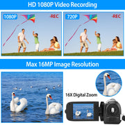 HD 1080P Digital Video Camcorder 2.7in 16X Zoom DV Camera 270¡ Rotation Rechargeable Kid Camera w/Fill Light Selfie