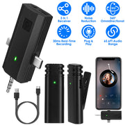2 Pack 3 in 1 Wireless Clip On Microphone Omnidirectional Mic Noise Reduction Plug and Play 65.6FT Transmission Type-C IOS PC Video Record Interview V