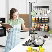 3 Pack Strong Magnetic Spice Rack with 8 Hooks Fridge Oven Microwave Magnetic Storage Shelves Seasoning Holder Organizer for Jars Seasoning Tins Utens