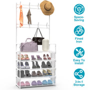 5-Tier Dustproof Entryway Hall Tree Coat Rack Shoe Rack With 8 Removable Hooks Freestanding Shoe Storage Shelf Hat Clothes Organizer For Front Door Be