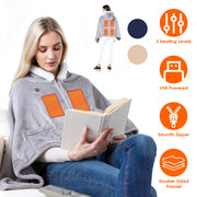 Wearable Heated Throw Blanket Double-Sided Flannel Portable Electric Heating Hoodie For Women's Men Machine Washable 3 Heating Levels Battery Operated