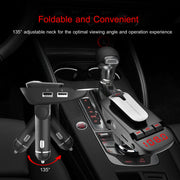 Car FM Transmitter w/ Wireless Earpiece 2 USB Charge Ports Hands-free Call MP3 Player TF Card Aux-in