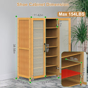 6-Tier Shoe CabinetÊwith Bamboo Shoe Rack Freestanding Shoe Organizer with 2 Hollow Doors and Handles 154lbs Max Load for Closet Hallway Living Room