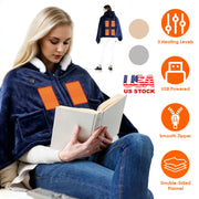 Wearable Heated Throw Blanket Double-Sided Flannel Portable Electric Heating Hoodie For Women's Men Machine Washable 3 Heating Levels Battery Operated