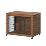 Dog Crate Furniture with Lockable Wheels & Dual Doors