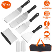 7Pcs Griddle Accessories Kit Stainless Steel BBQ Grilling Utensil Tools Outdoor Barbecue Griddle Spatulas Set for Backyard Party Tailgating Camping
