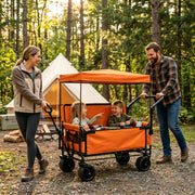 Folding Wagon Cart with Bench Seat & Canopy - 500lbs Capacity