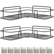 2Pcs Corner Shower Caddy Shelves Wall Mounted Basket Rack Bathroom Shampoo Holder Storage Organizer W/ 8Pcs Adhesive Hooks For Toilet Dorm Kitchen