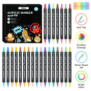 Dual Tip Acrylic Paint Markers Set - Water-Based & Quick-Dry