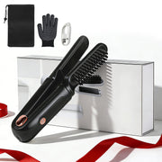 2 In 1 Ceramic Hair Straightener Flat Iron Cordless Hair Straightener Brush Hair Portable Styling Iron with Carry Bag Anti-scald Gloves 2 Hairpins