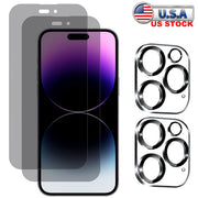 2Pcs Privacy Screen Protectors And 2Pcs Camera Lens Tempered Glass Screen Film Full Coverage Screen Protector Fit for IOS Phone 14/14Plus/14Pro/14Pro