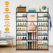 9 Tiers Shoe Rack Metal Shoe Storage Shelf Free Standing Large Shoe Stand 50-55 Pairs Shoe Tower Unit Tall Shoe Organizer with 2 HooksÊfor Entryway Cl
